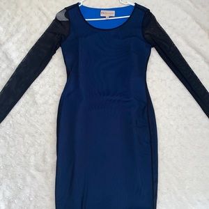 Philosophy Dresses | Blue Dress with Black Mesh Overlay